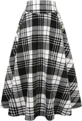 Womens High Waisted Wool Plaid A-line Long Skirt - Warm (Style 41B1)