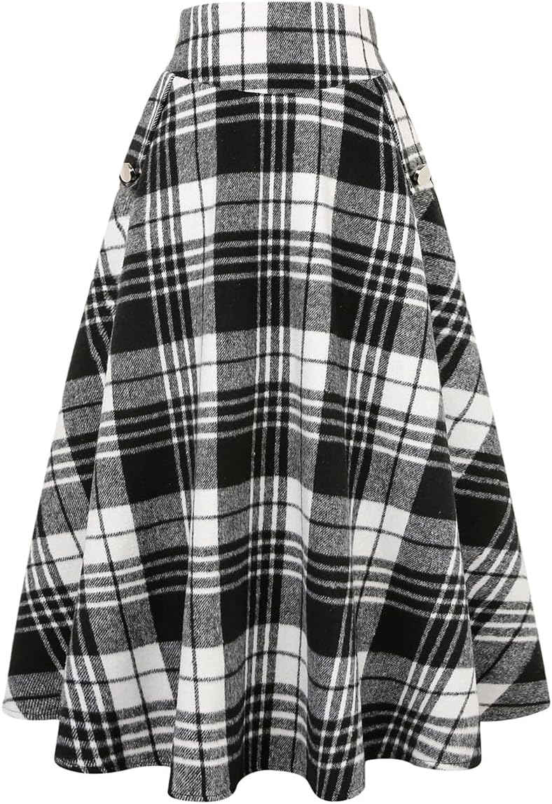 IDEALSANXUN Womens High Waisted Wool Plaid A-line Skirt Review