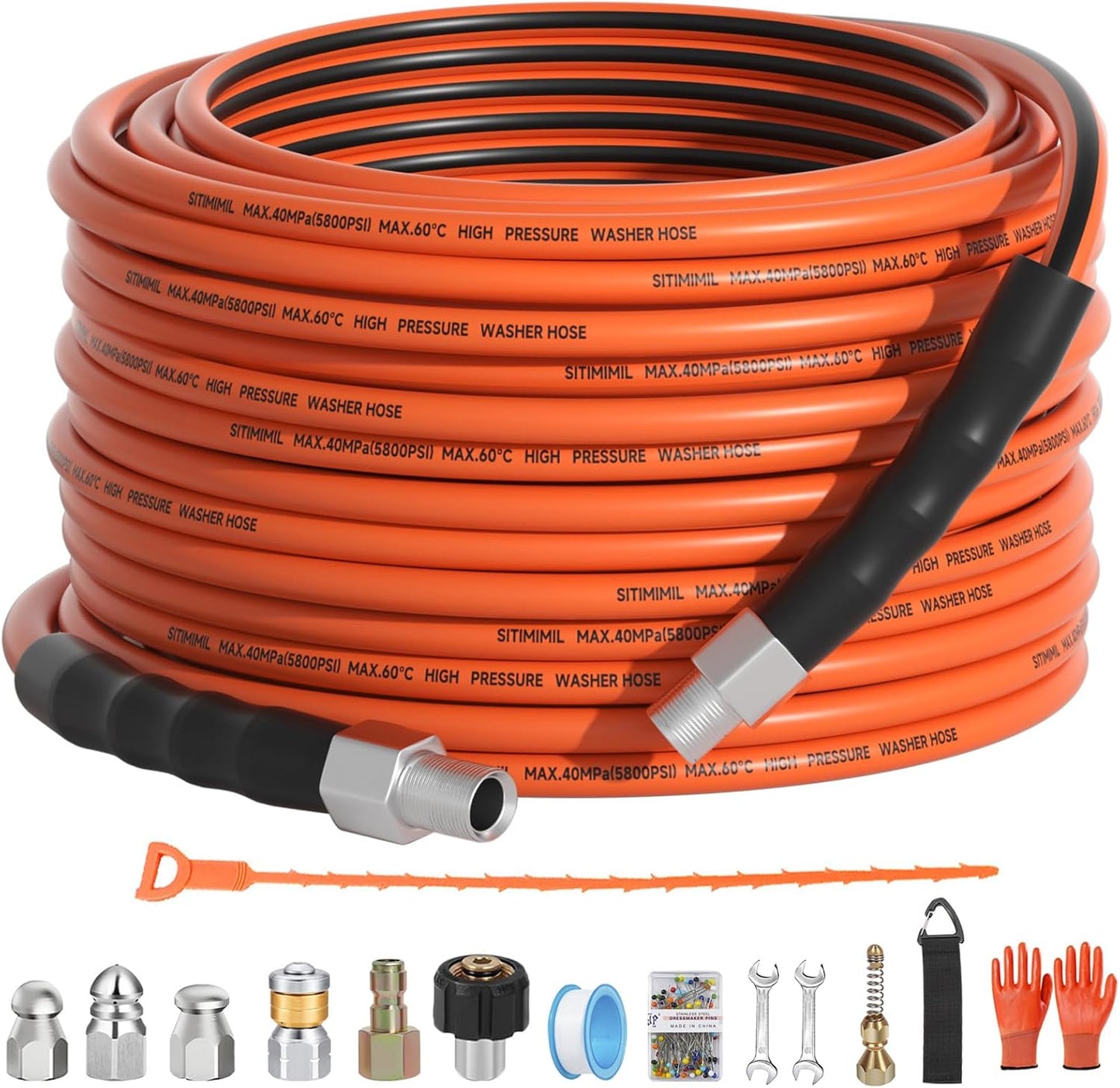 Sewer Jetter Kit for Pressure Washer 50FT with 5 Nozzles