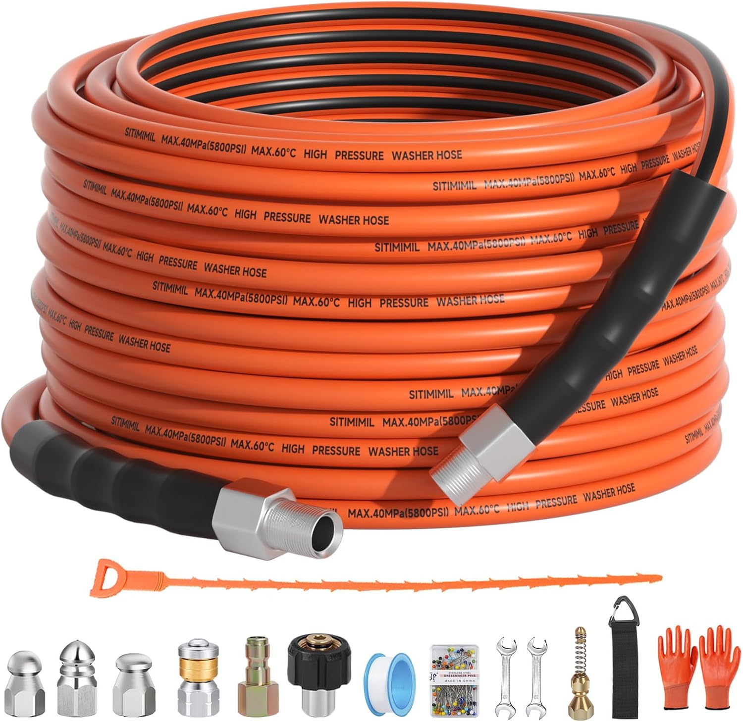 Sewer Jetter Kit for Pressure Washer 50FT with 5 Nozzles