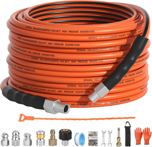 Sewer Jetter Kit for Pressure Washer 50FT with 5 Nozzles