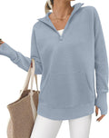 BTFBM Quarter Zip V Neck Pocket Sweater - Cozy Oversized Pullover