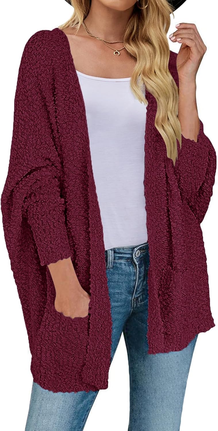 MEROKEETY Women's Winter Fuzzy Popcorn Batwing Cardigan Coat
