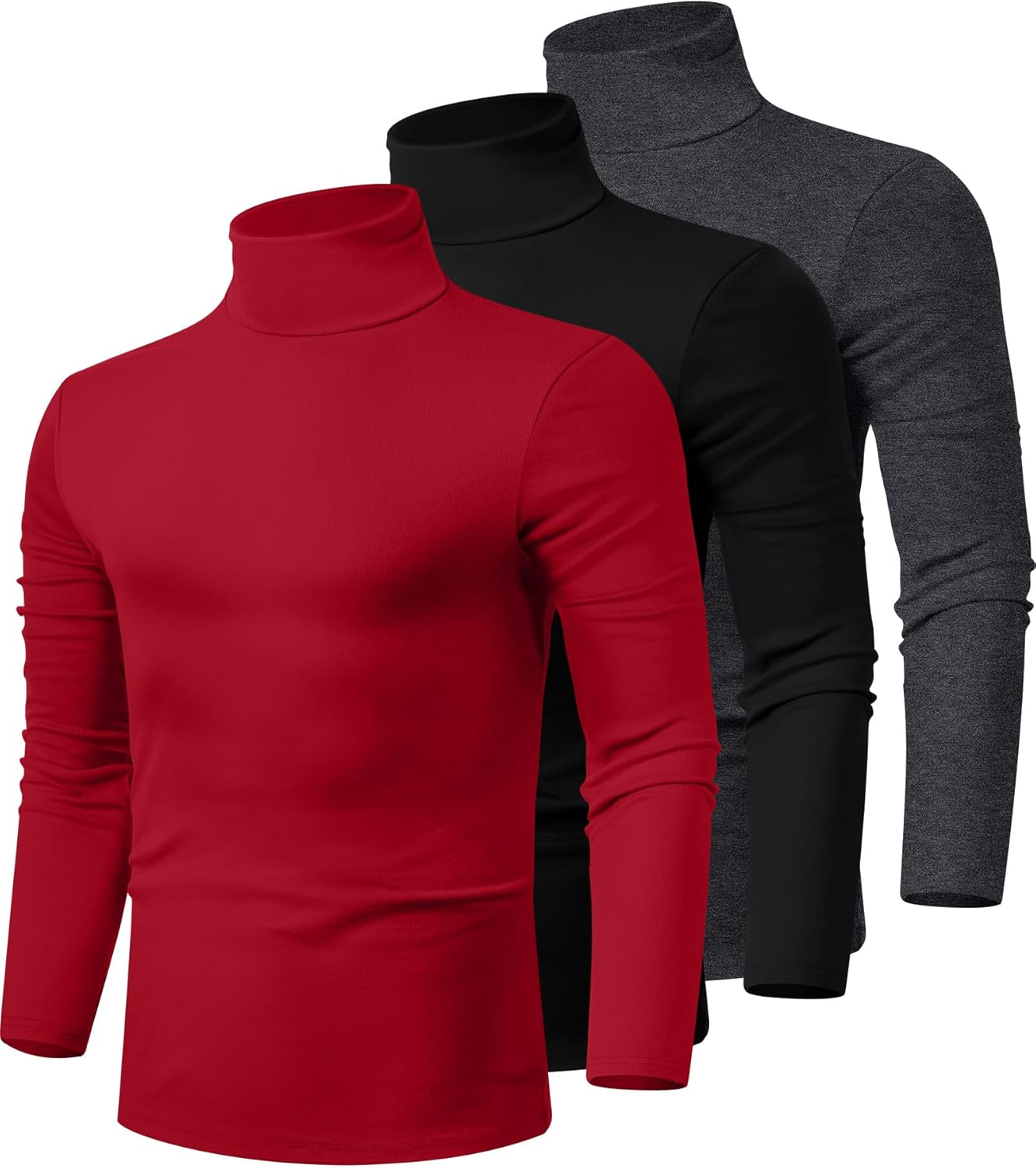 Men's Turtleneck Shirts 3 Pack - Comfortable Cotton Pullover