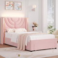 Twin Upholstered LED Bed Frame with Storage Drawer - Pink Twin Bed