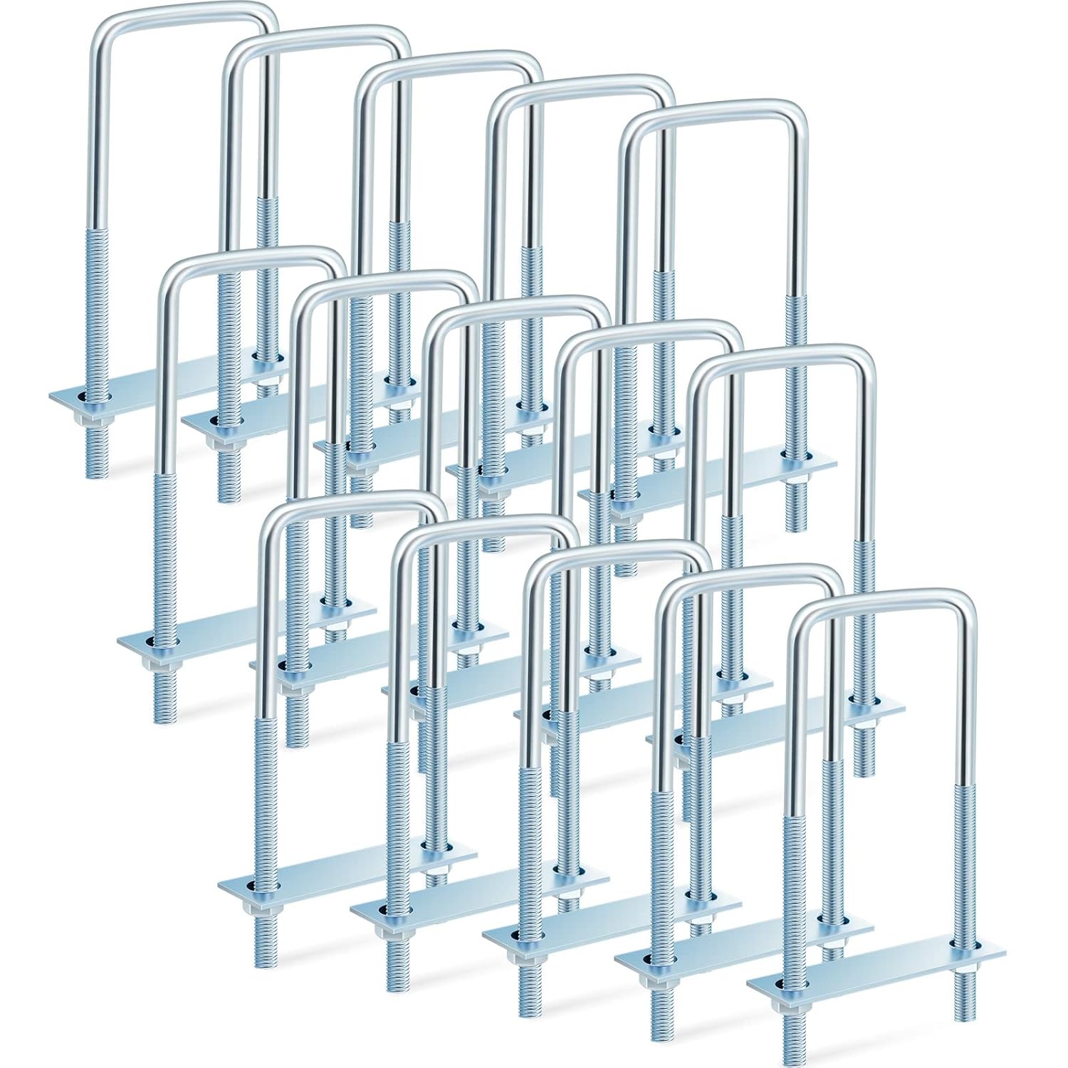 Dunzy 15 Pcs Square U Bolts Heavy Duty Carbon Steel Zinc Plated