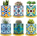 Mandala Succulent Plant Pot 6 Pack - Colorful Ceramic Mini Planters