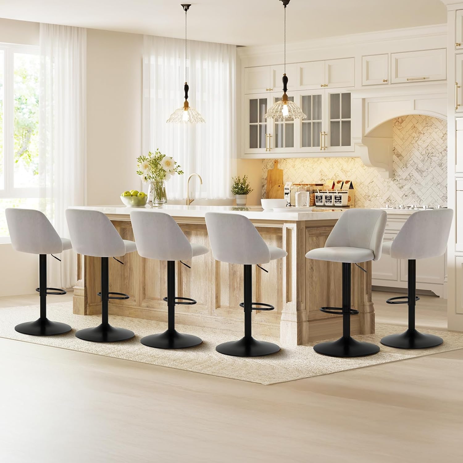 Modern Swivel Bar Stools Set of 6 with Adjustable Height