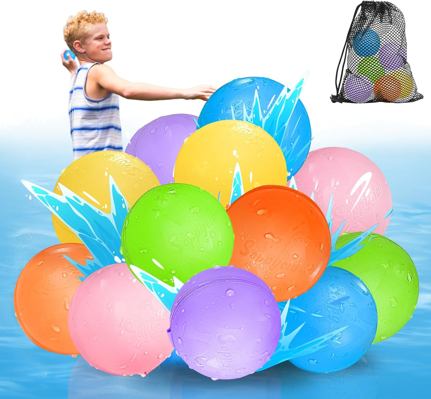 Upgraded Model 12PCS Reusable Water Balloons for Summer Fun