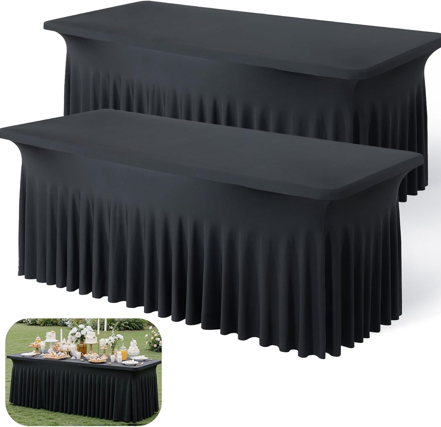 2pk Black Spandex Tablecloths for 6ft Rectangle Tables