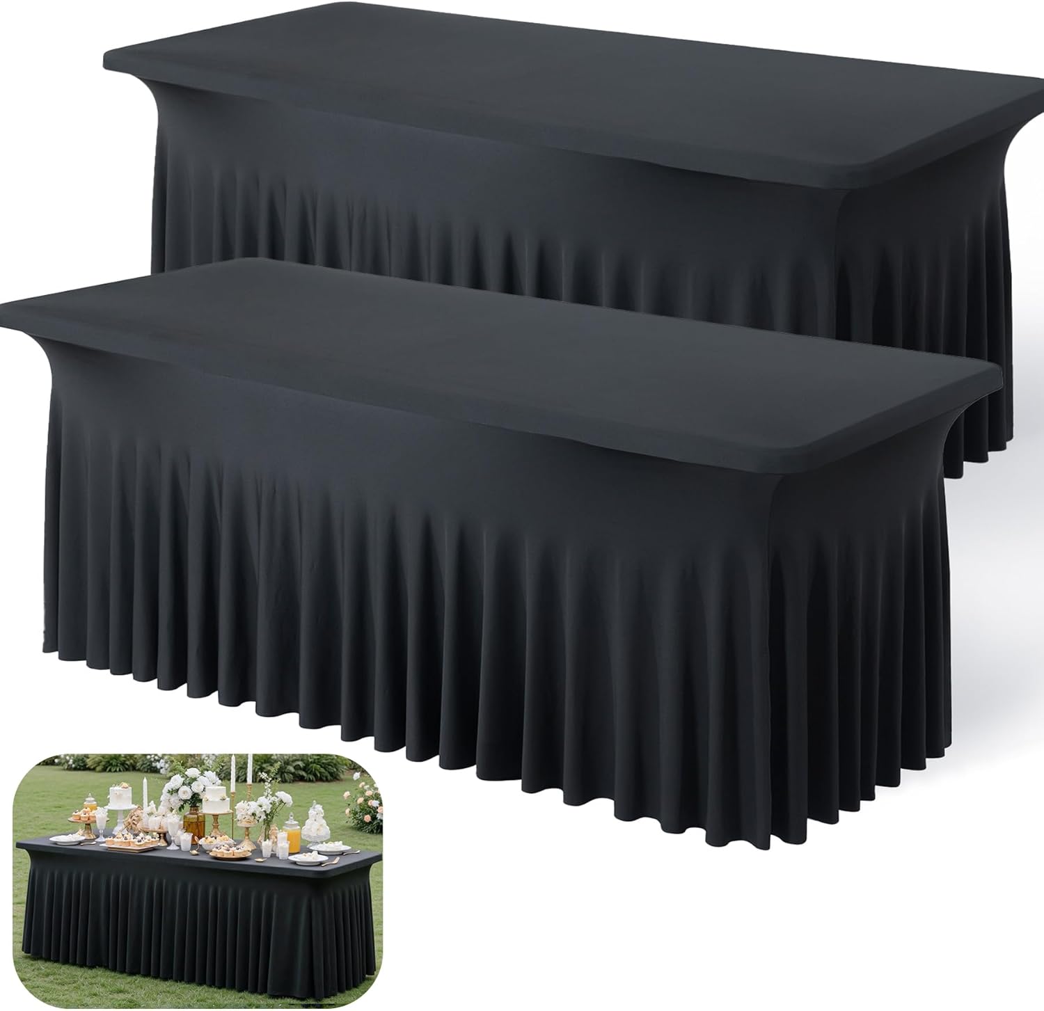 2pk Black Spandex Tablecloths for 6ft Rectangle Tables