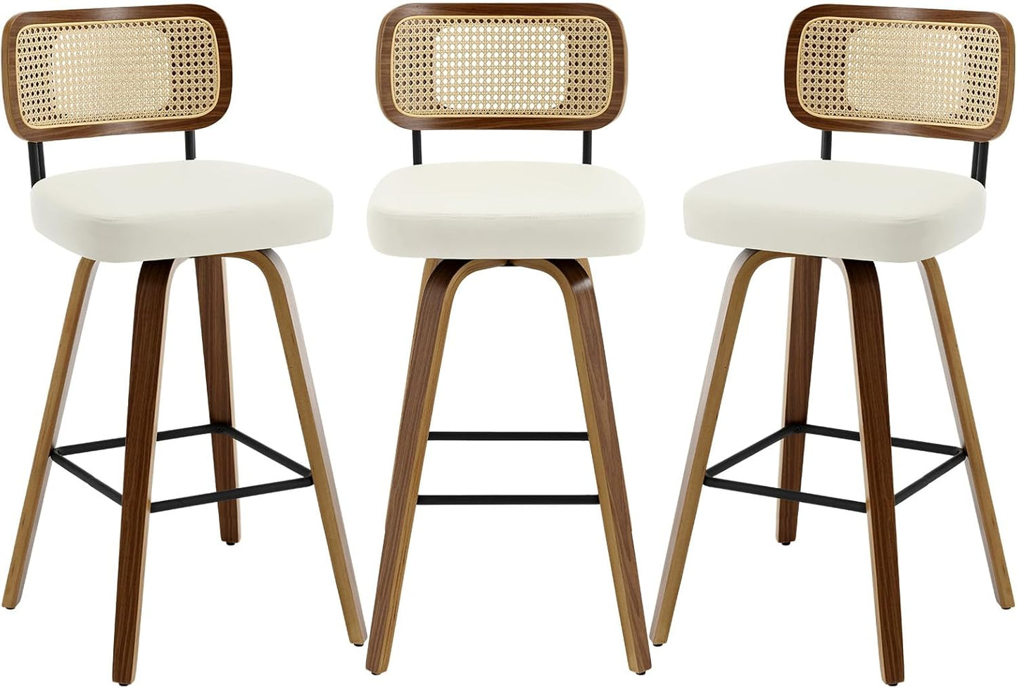Swivel Bar Stools Set of 3 with Rattan Back for Kitchen Island