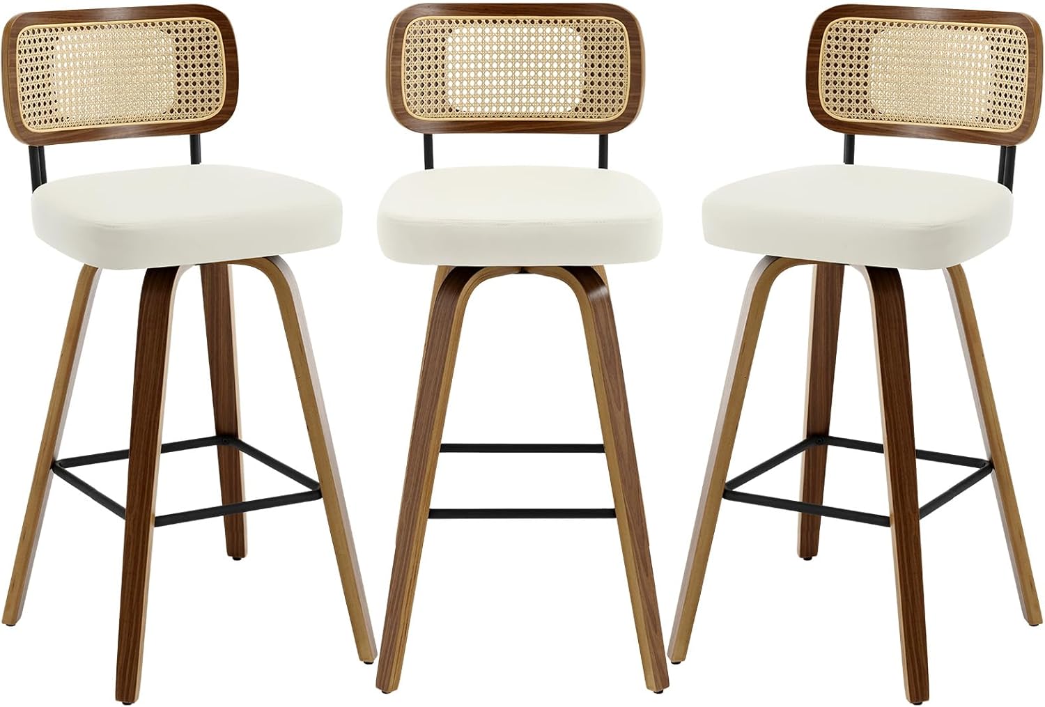 Swivel Bar Stools Set of 3 with Rattan Back for Kitchen Island
