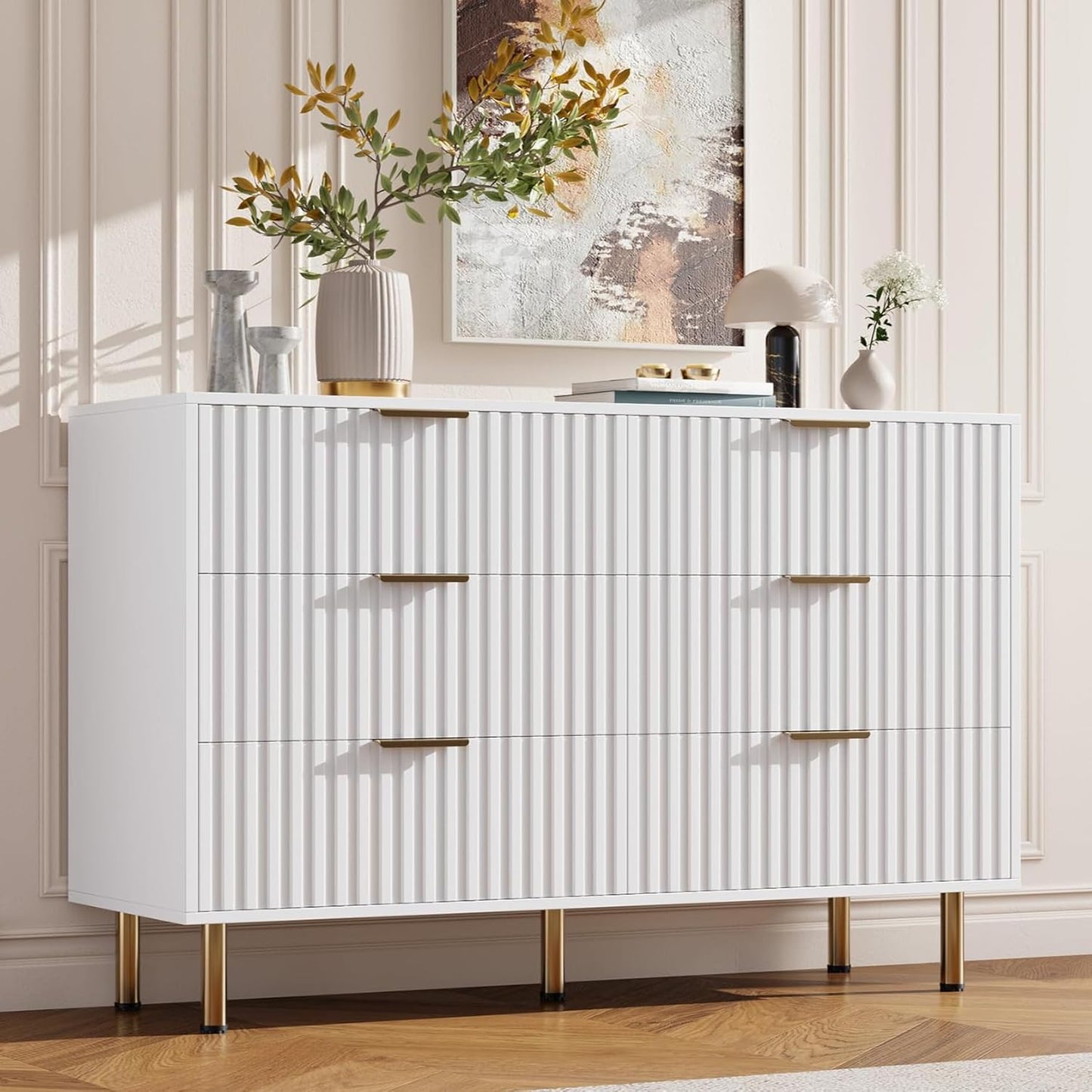 Modern White 6 Drawer Dresser for Bedroom and Living Room