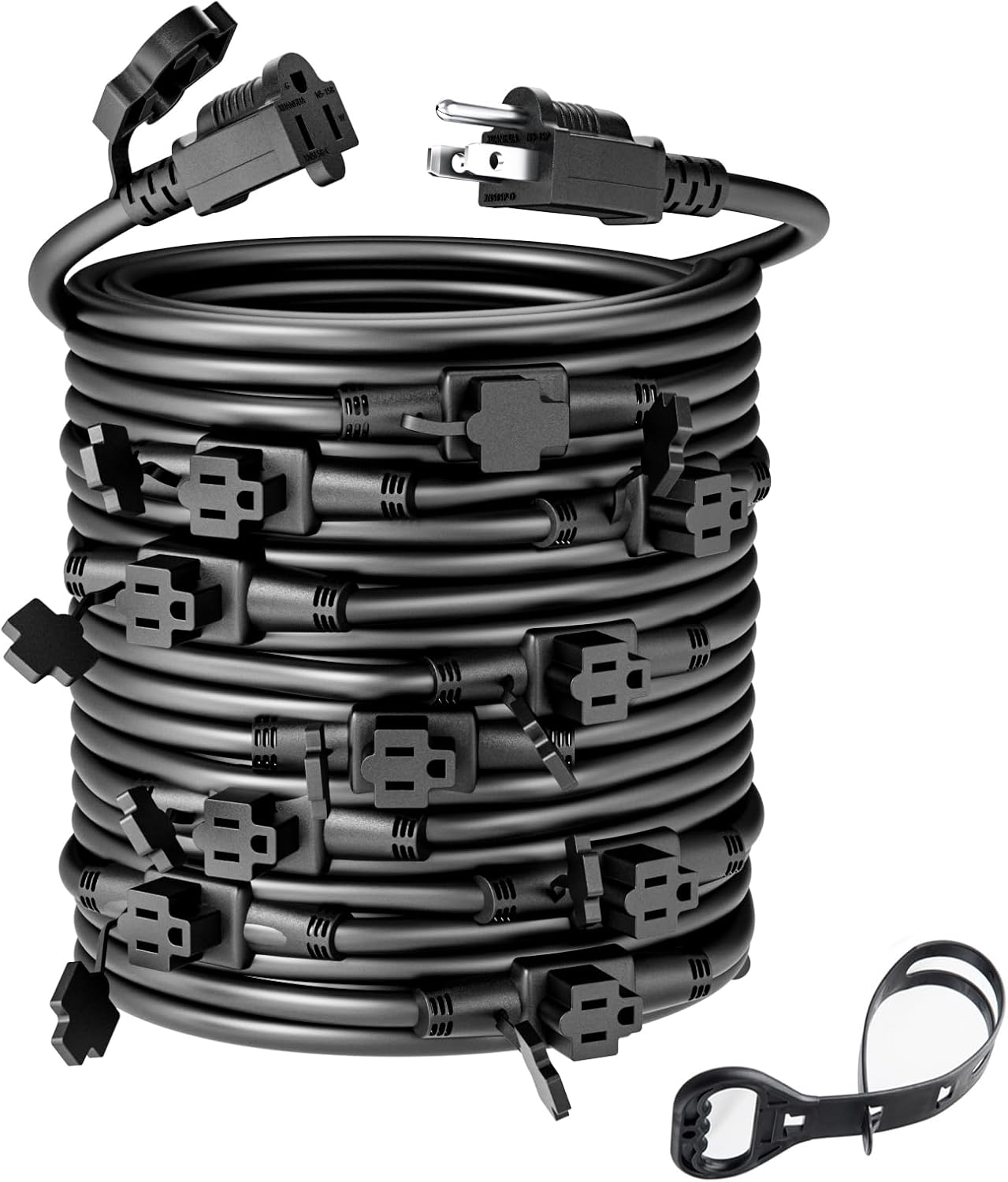 Black 50FT 16 Gauge Multi Indoor/Outdoor Power Extension Cord