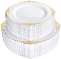 White and Gold Plastic Plates 102PCS - Elegant Heavy Duty Disposable