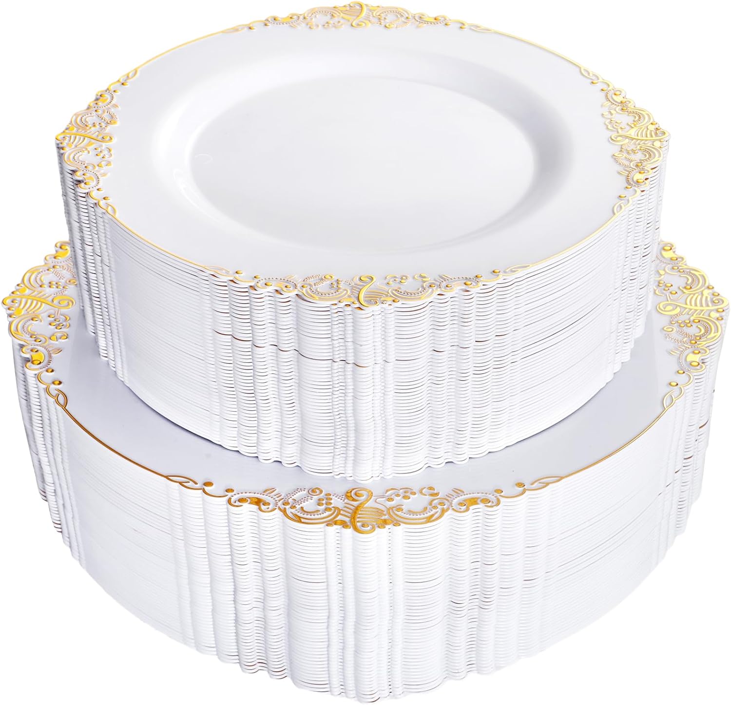 102PCS White and Gold Plastic Plates for Elegant Gatherings