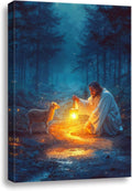 Jesus and Lamb Canvas Wall Art 16x24 - Inspirational Christian Print