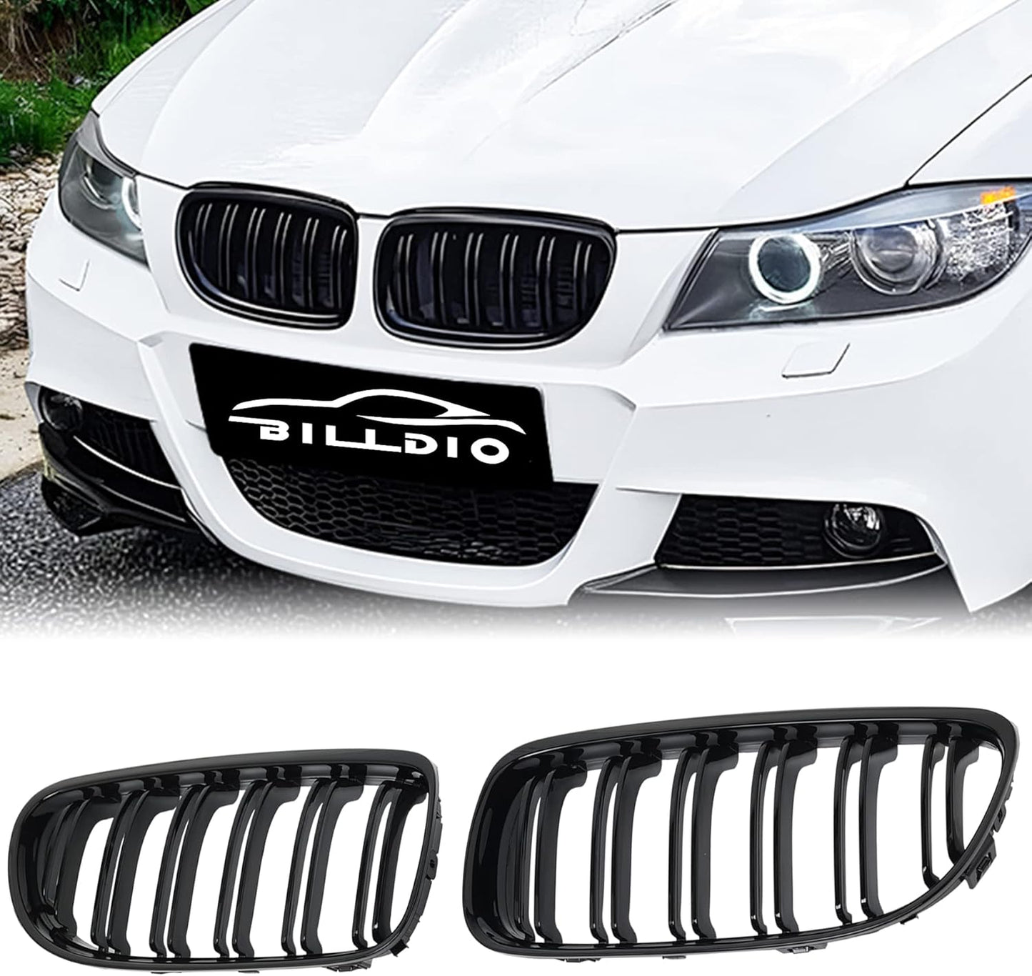 E90 Grille Front Kidney Grille Double Slats Glossy Black Style
