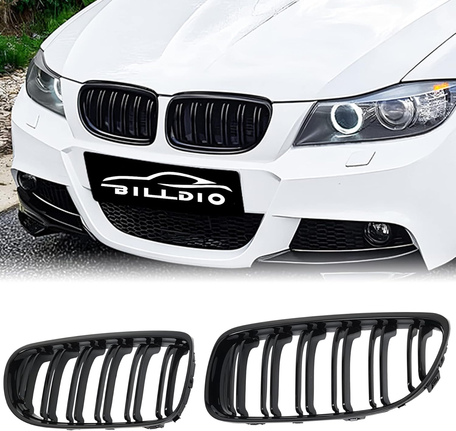 E90 Grille Front Kidney Grille Double Slats Glossy Black Style