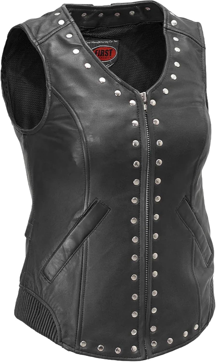 Empress Women's Motorcycle Biker Riding Black Leather Vest Review