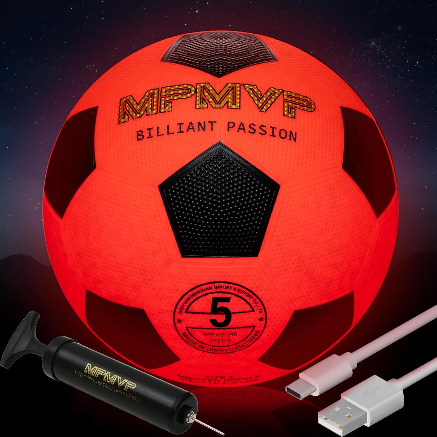 Light Up Soccer Ball - Glows & Charges w/ USB - Official Size 5