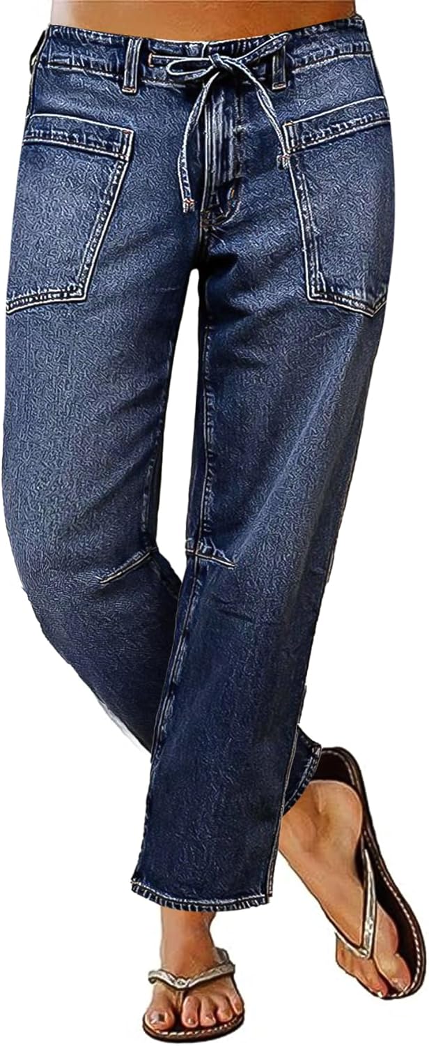Flamingals Women's Mid Waist Straight Leg Jeans for Chic Style