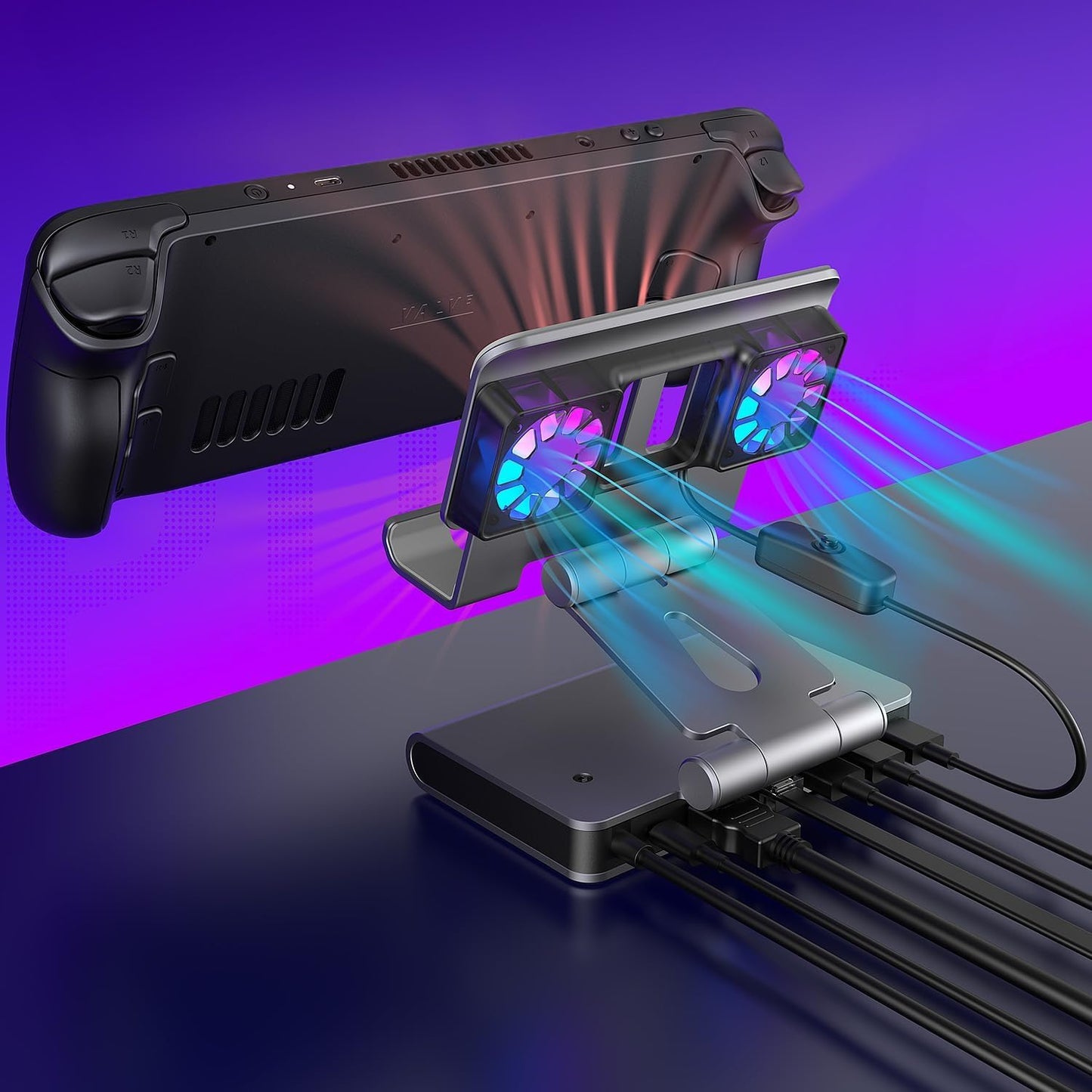 Fans Steam Deck Dock 6-in-1 with Adjustable Stand for Gamers