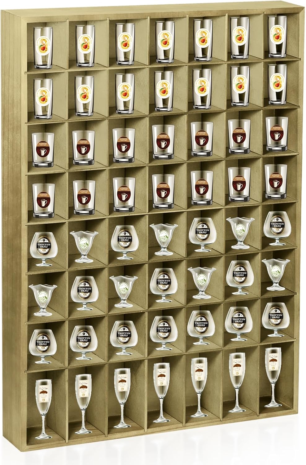 Shot Glass Display Case for Wall - Rustic Wood Holder for 56
