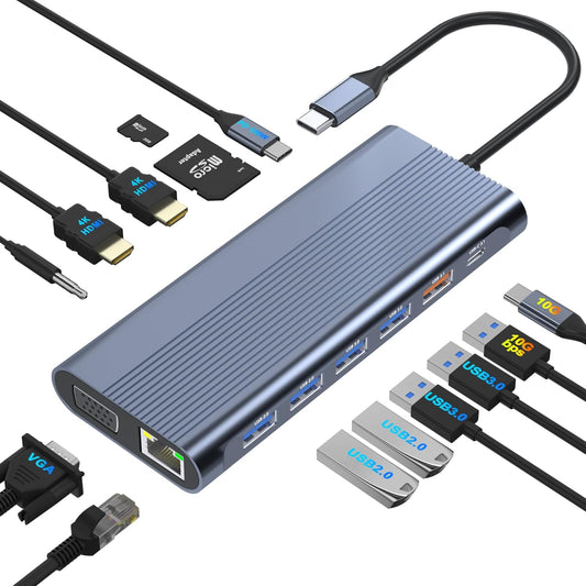 USB C Docking Station for Dual Monitors with 14 Ports