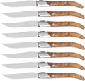 Laguiole Style Steak Knife Set of 8 - Olive Wood Handles, Sharp