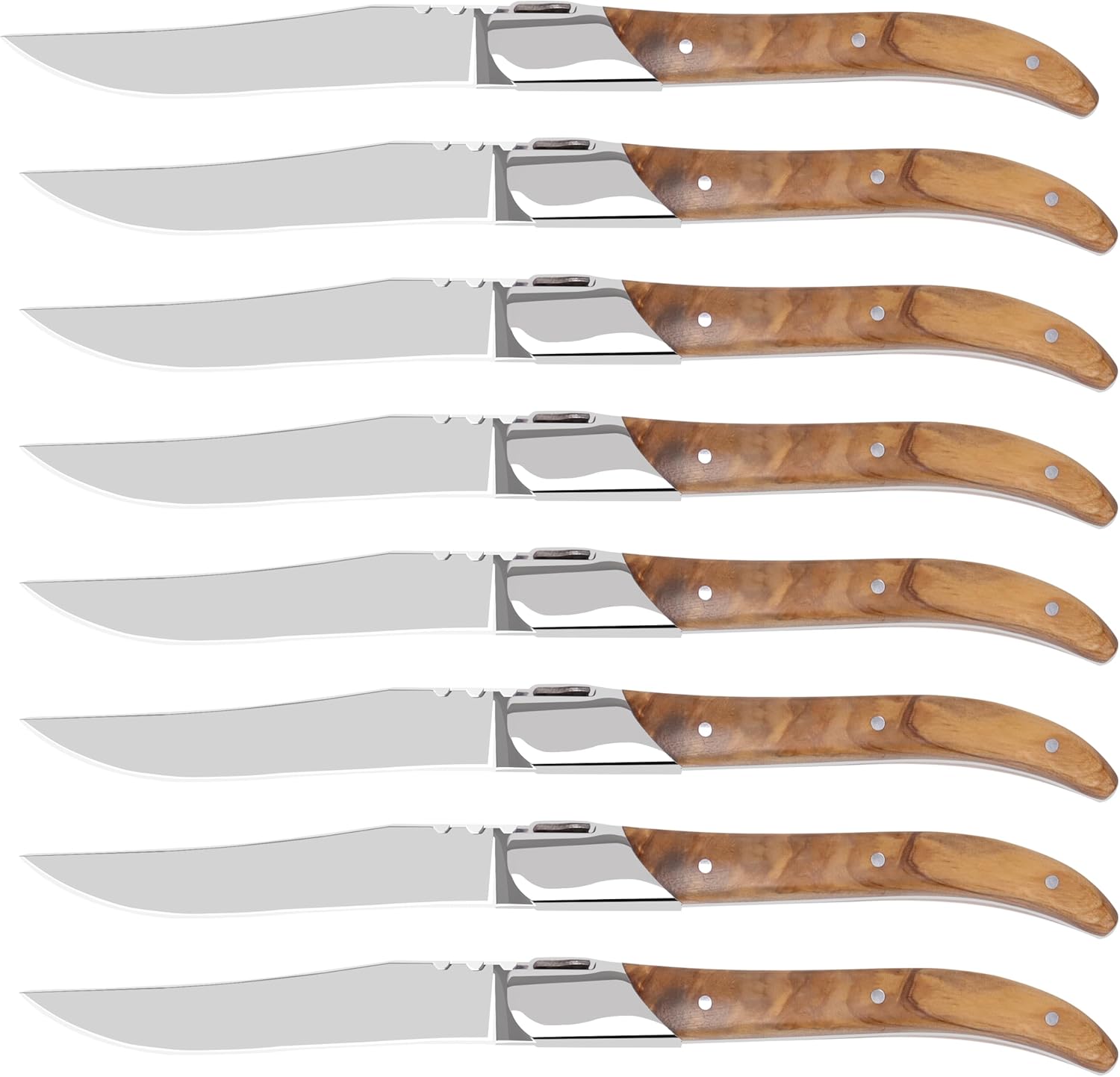 Laguiole Style Steak Knife Set of 8 with Olive Wood Handles