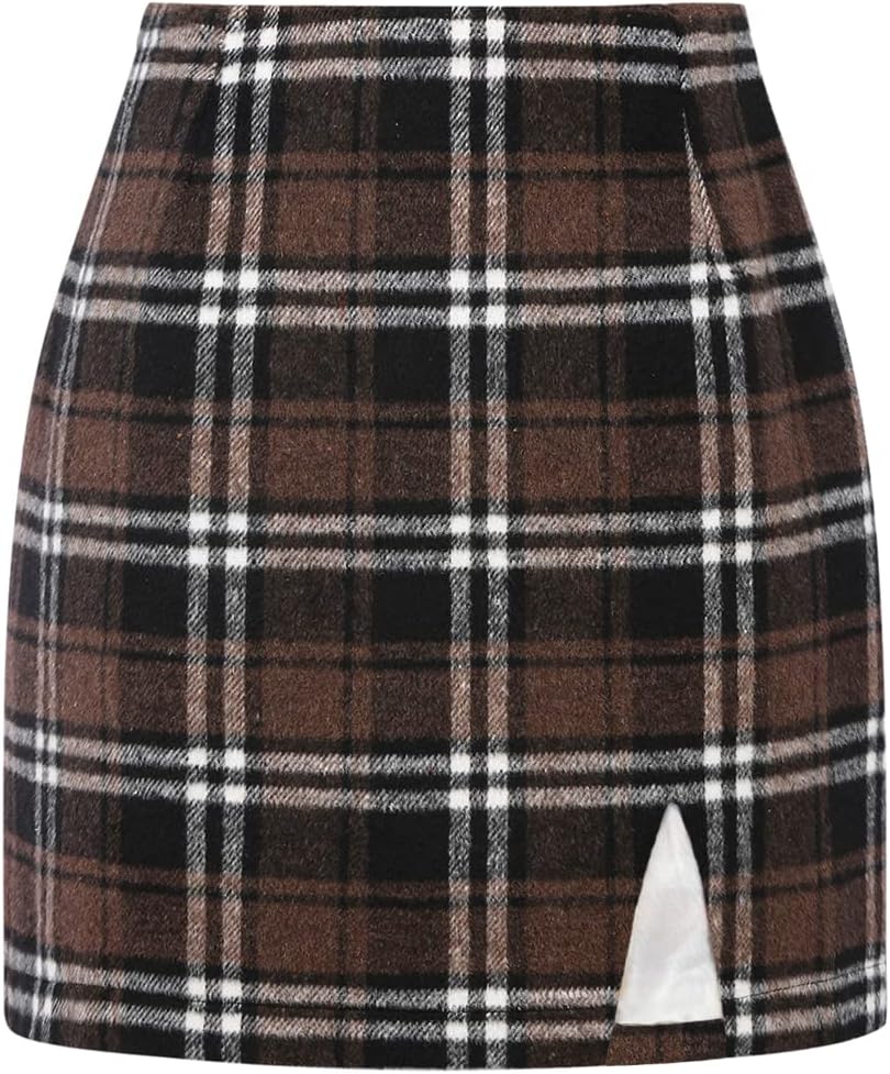 Plaid Mini Skirts for Womens High Waisted Wool Bodycon Style