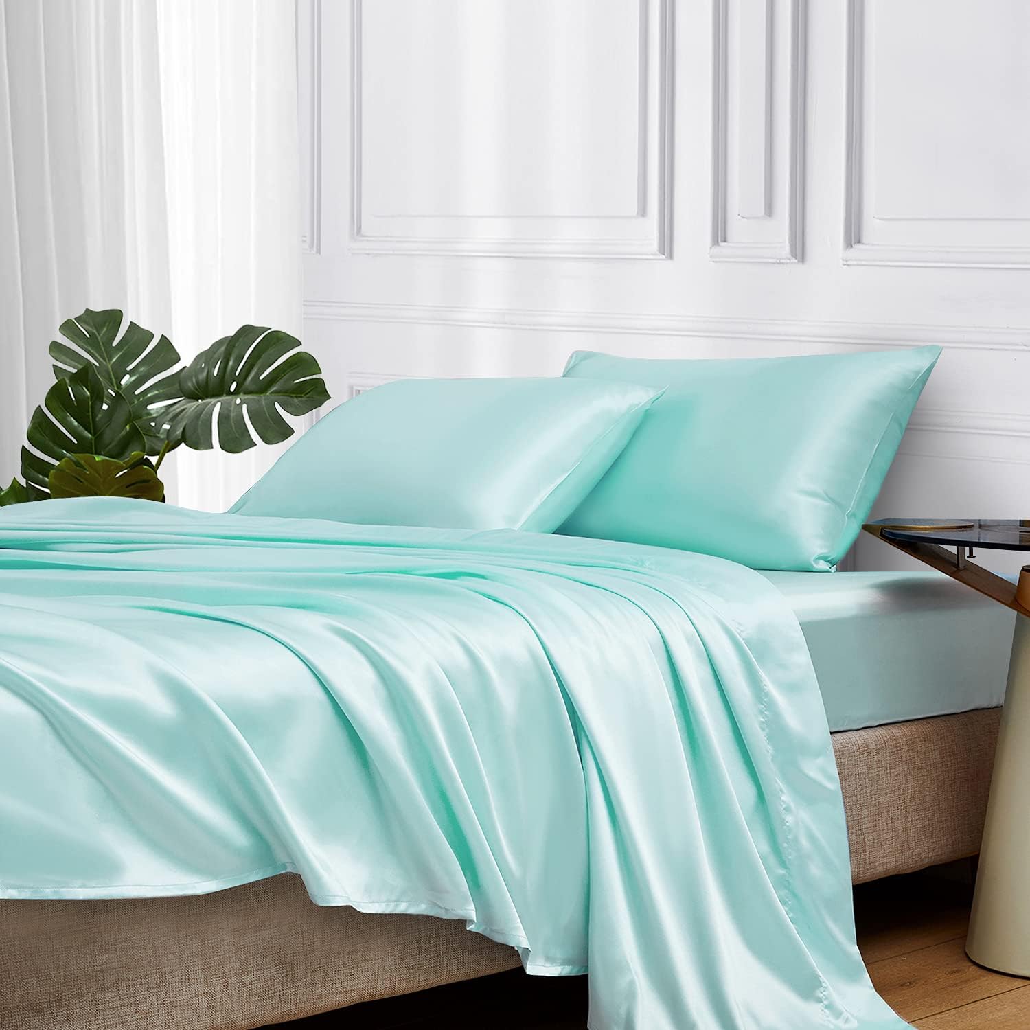 MR&HM Satin Bed Sheets Set for King Size with Deep Pocket