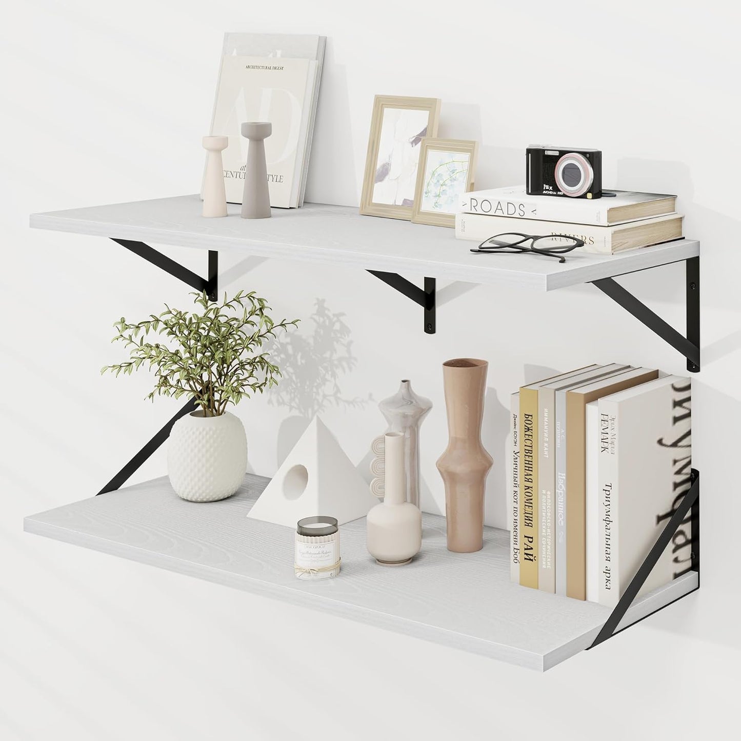Deep Floating Shelves for Wall - Large 12x36 inch Set of 2