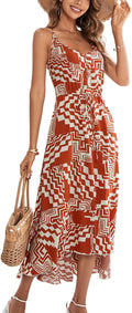 BROVAVE Women's 2025 Summer Boho Polka Dot Spaghetti Strap V Neck Midi