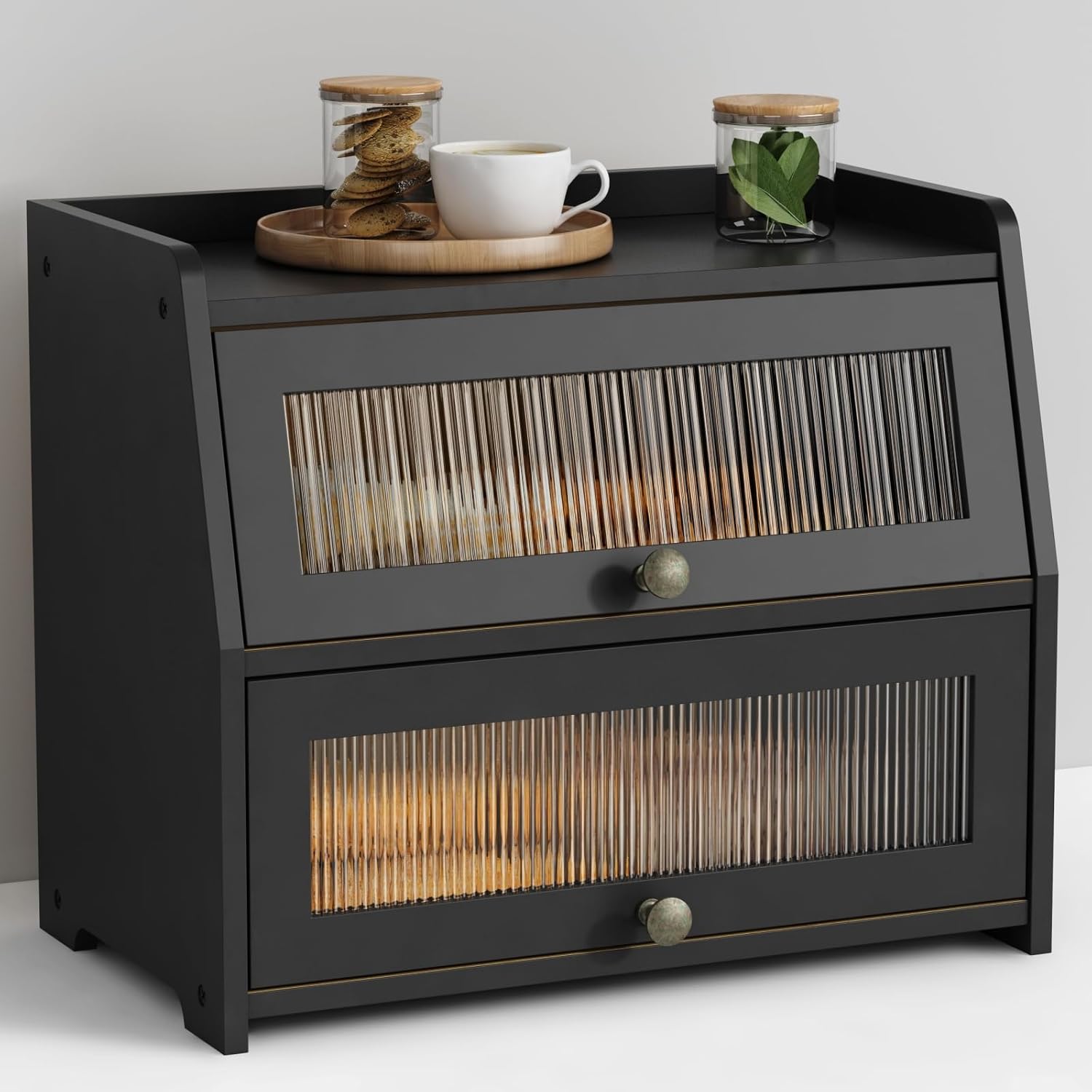 Large Black Bread Box for Kitchen Countertop Storage Solutions