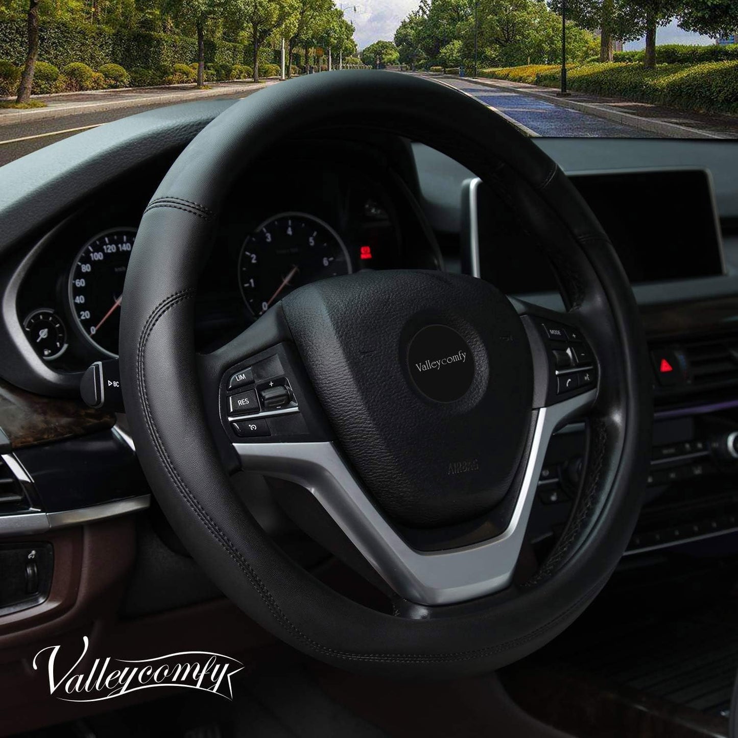 Valleycomfy Black Microfiber Steering Wheel Cover - Universal 15 inch