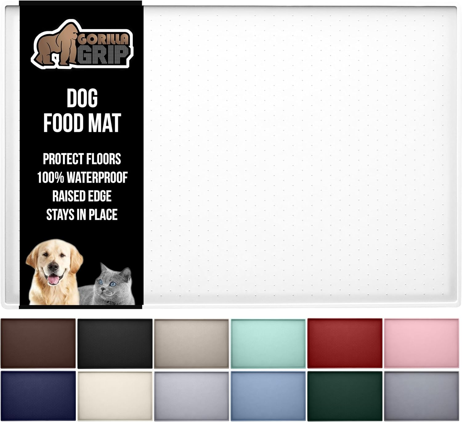 GORILLA GRIP Waterproof Raised Edge Pet Feeding Mat for Dogs