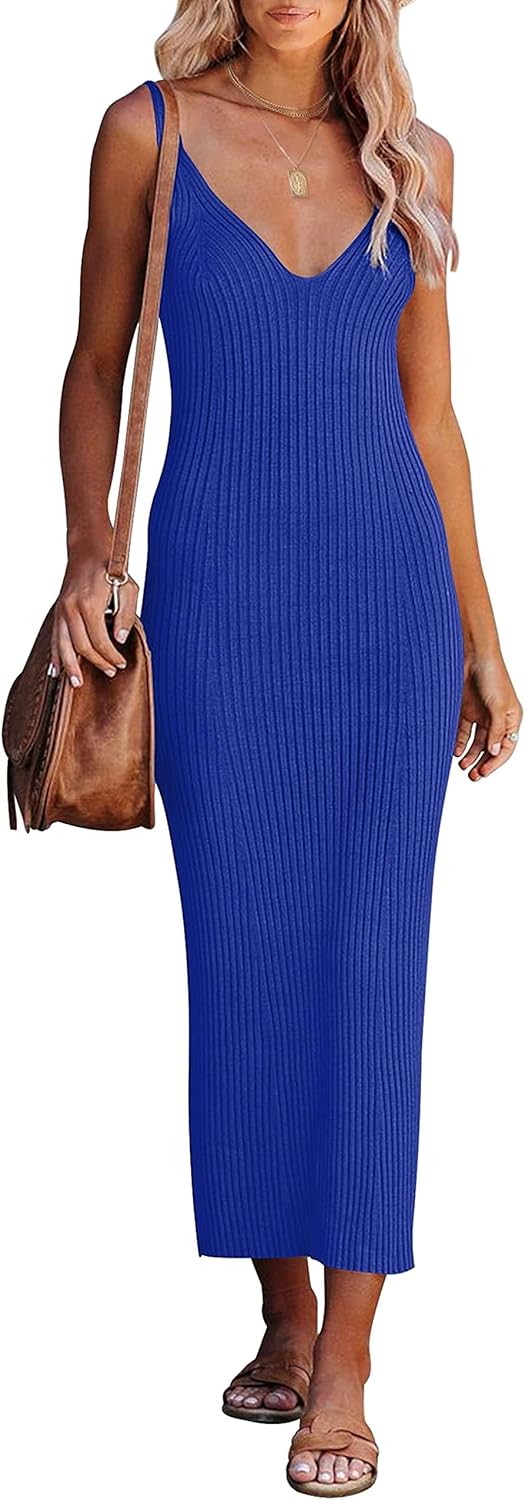 MEROKEETY Womens Summer V Neck Knit Midi Dress for Every Occasion