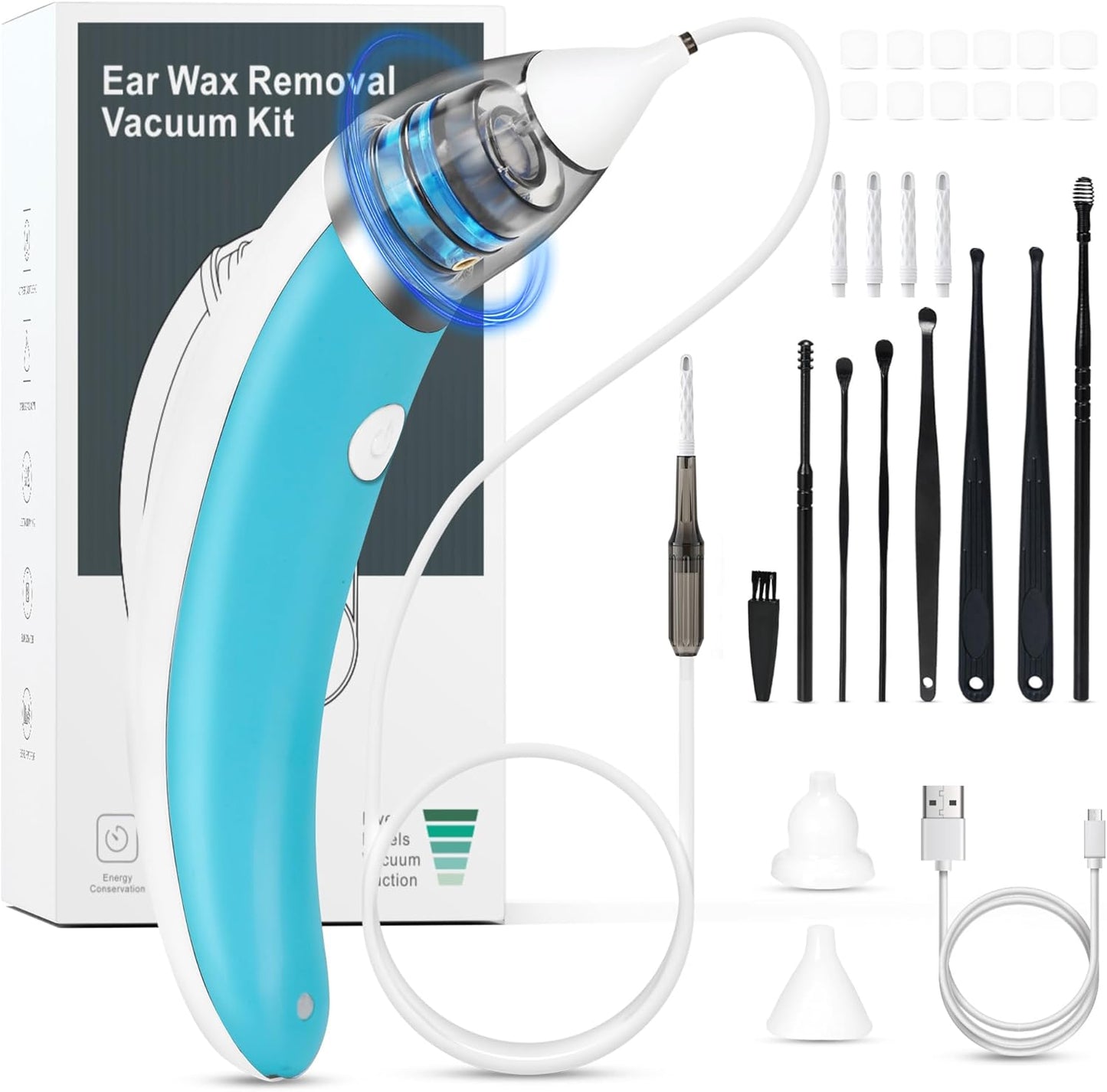 Ear Vacuum Ear Wax Removal Kit with Strong Suction Levels