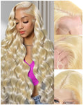 613 Lace Front Wig Human Hair 13x6 Body Wave Blonde - Natural Look