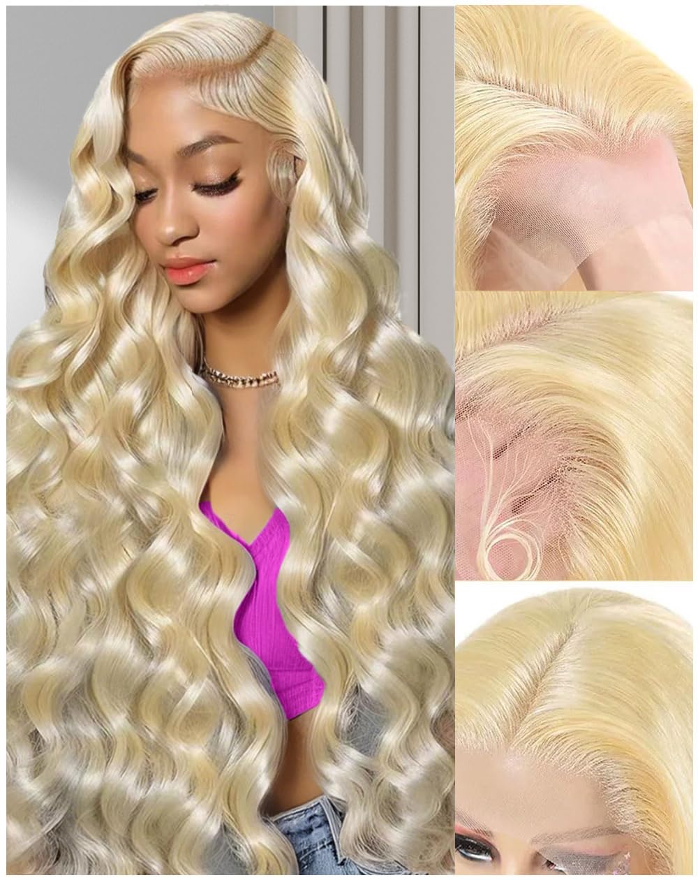 613 Lace Front Wig Human Hair 26 Inch Body Wave Blonde Style