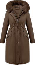 Puffer Jacket Women Winter Parka with Long Fur Collar Hooded - Deep