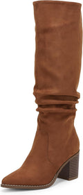 Pointed Toe Mid Chunky Heel Knee High Boots - Lengthening Look desigh