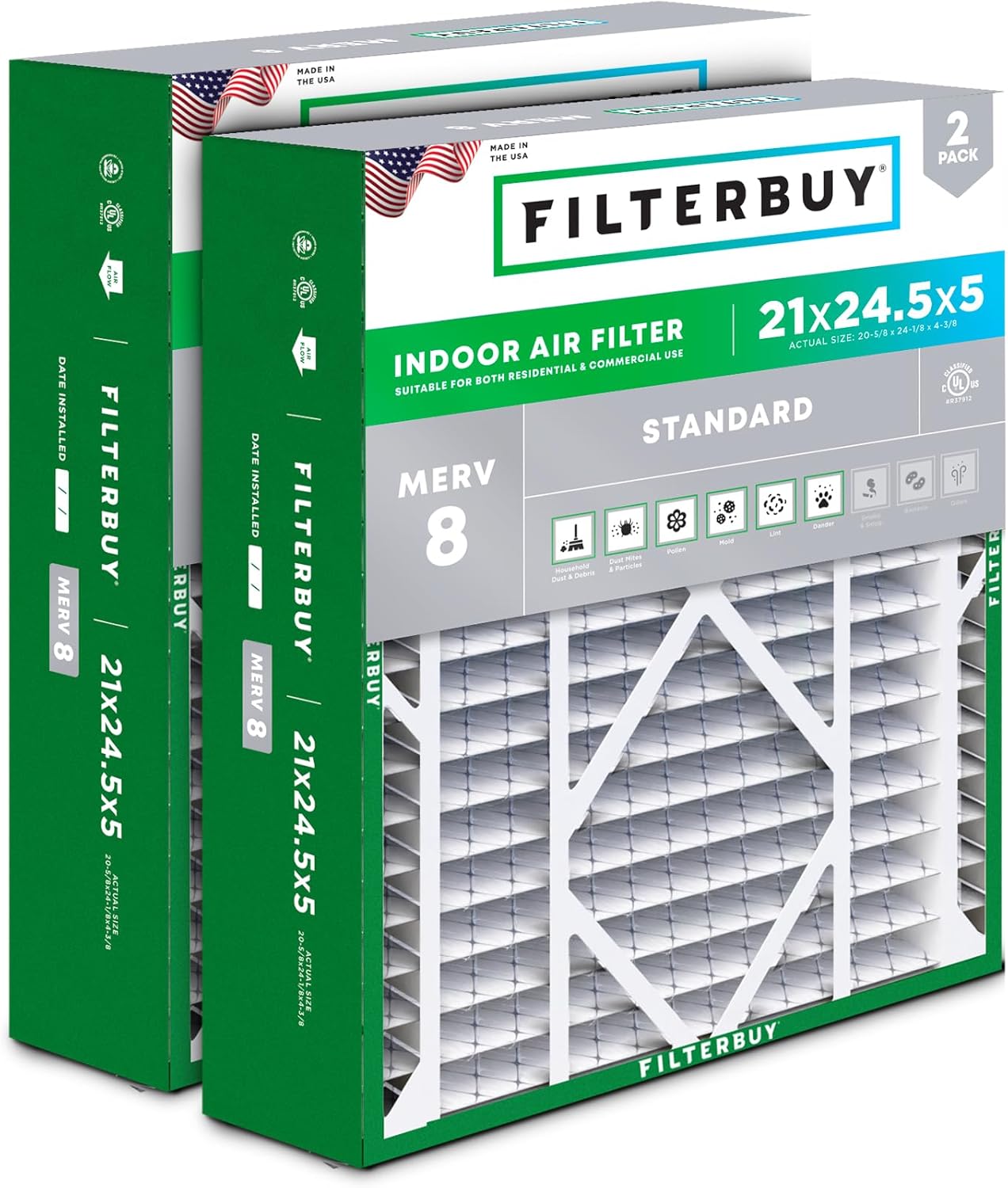 Filterbuy 21x24.5x5 Air Filter MERV 8 for Dust Defense
