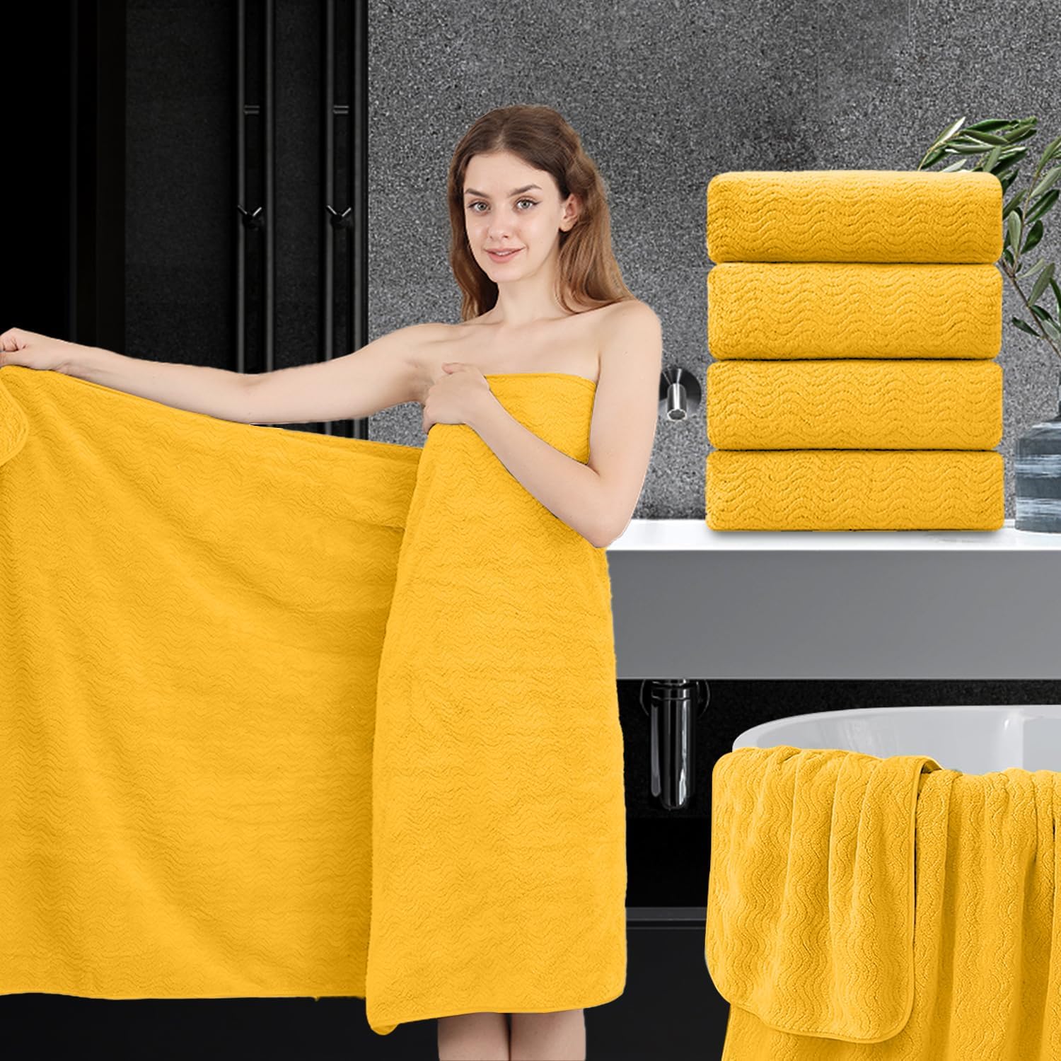 Oversized Bath Sheet Set 4 Piece Extra Large Towels for Comfort
