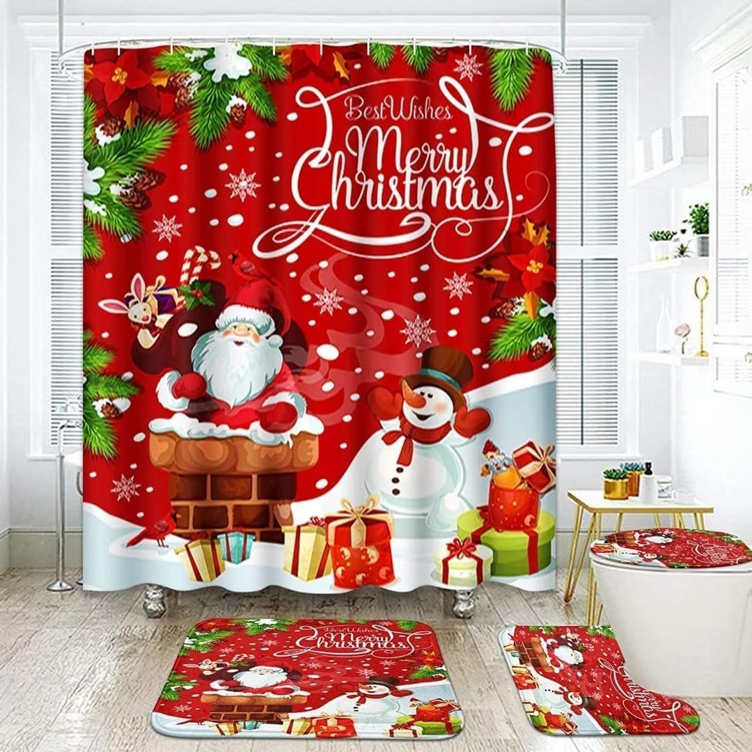 Merry Christmas Snowman Red Bathroom Set - Non-Slip & Festive!