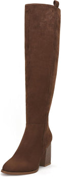 Faux Suede Knee High Boots for Women - Stretch Wide Calf Fit