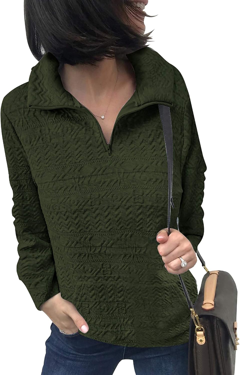 BTFBM Women Fashion Quilted Pattern Lightweight Zipper Sweatshirts
